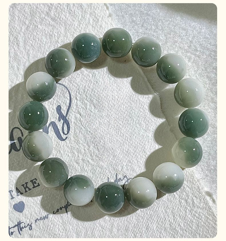 Natural Floral-Skin Jade-Like Bodhi Bead Bracelet – 12-13mm Round Beads