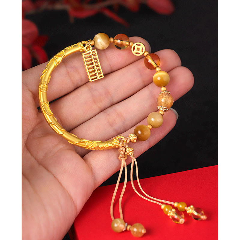 Wear FengShui Natural Tiger Eye Citrine Abacus Charm Protection Bracelet