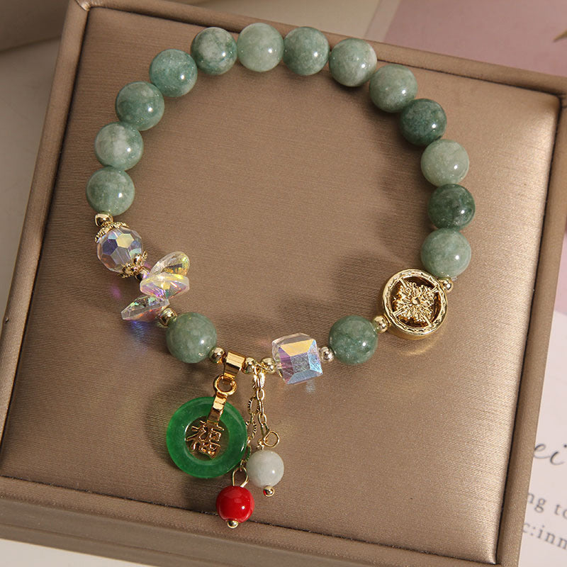 Wear FengShui Strawberry Quartz Jade Fu Character Charm Healing Bracelet