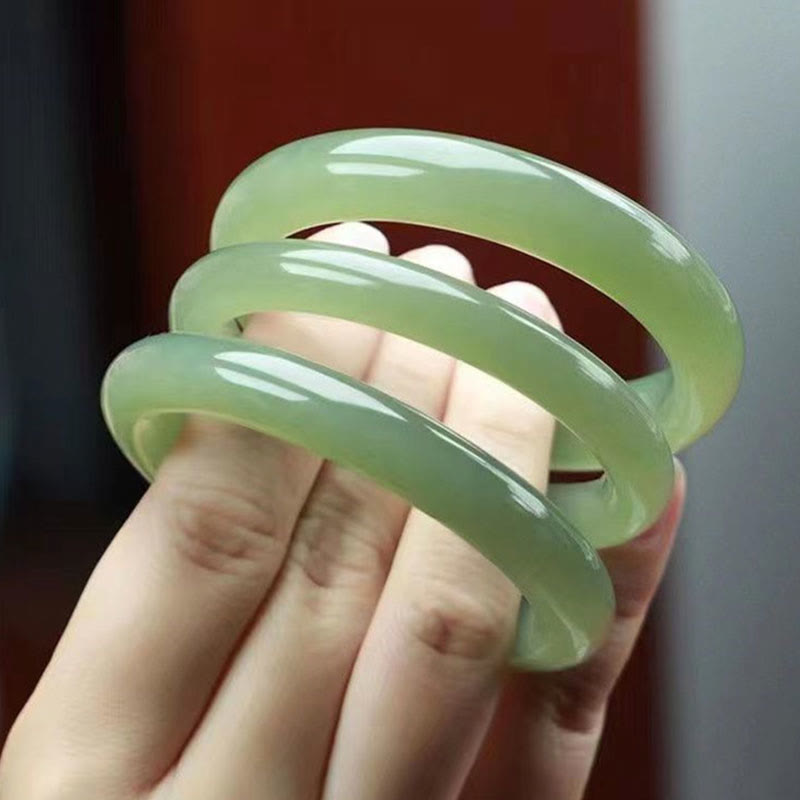 Wear FengShui Natural White Green Jade Luck Prosperity Bracelet Bangle