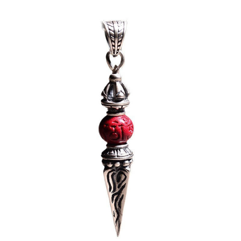 Wear FengShui Cinnabar Sanskrit Dorje Vajra Pattern Blessing Necklace Pendant