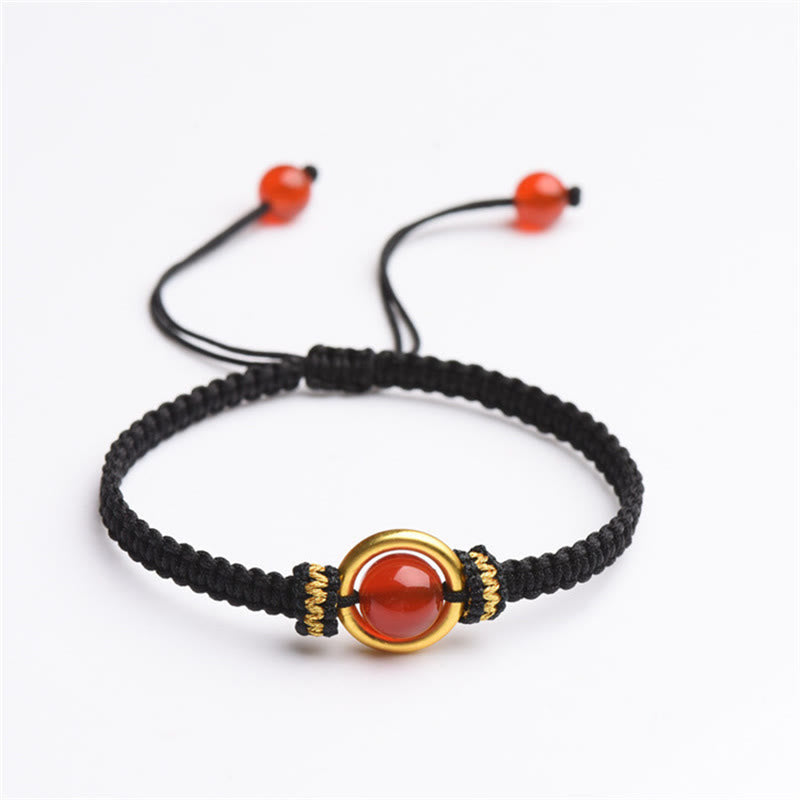 Wear FengShui Red Agate Bead Peace Buckle Calm Rope Bracelet