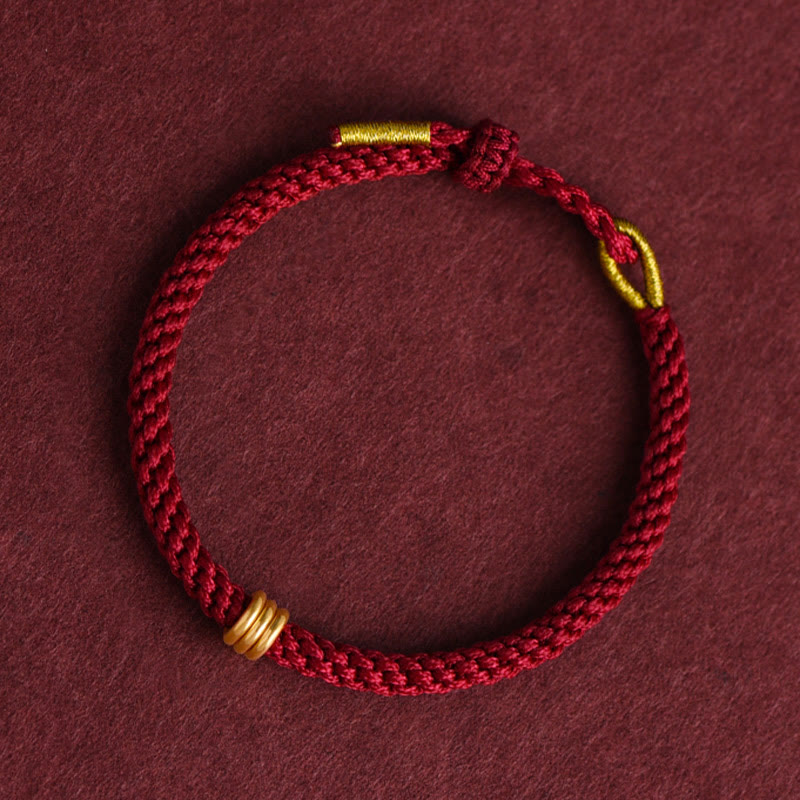 Wear FengShui 999 Gold Triple Ring Design Handmade Connection Braided Rope Bracelet