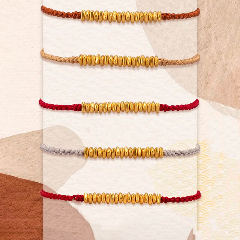 Wear FengShui 999 Gold Small Gold Pieces Design Handmade Protection Braided Rope Bracelet
