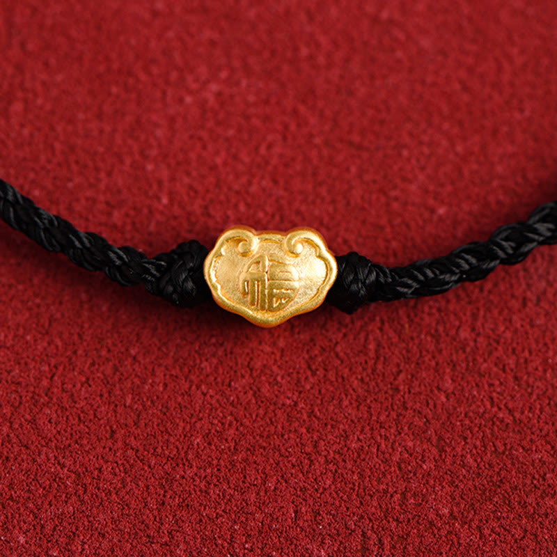 Wear FengShui 999 Gold Chinese Lock Charm Fu Character Protection Handmade Rope Bracelet