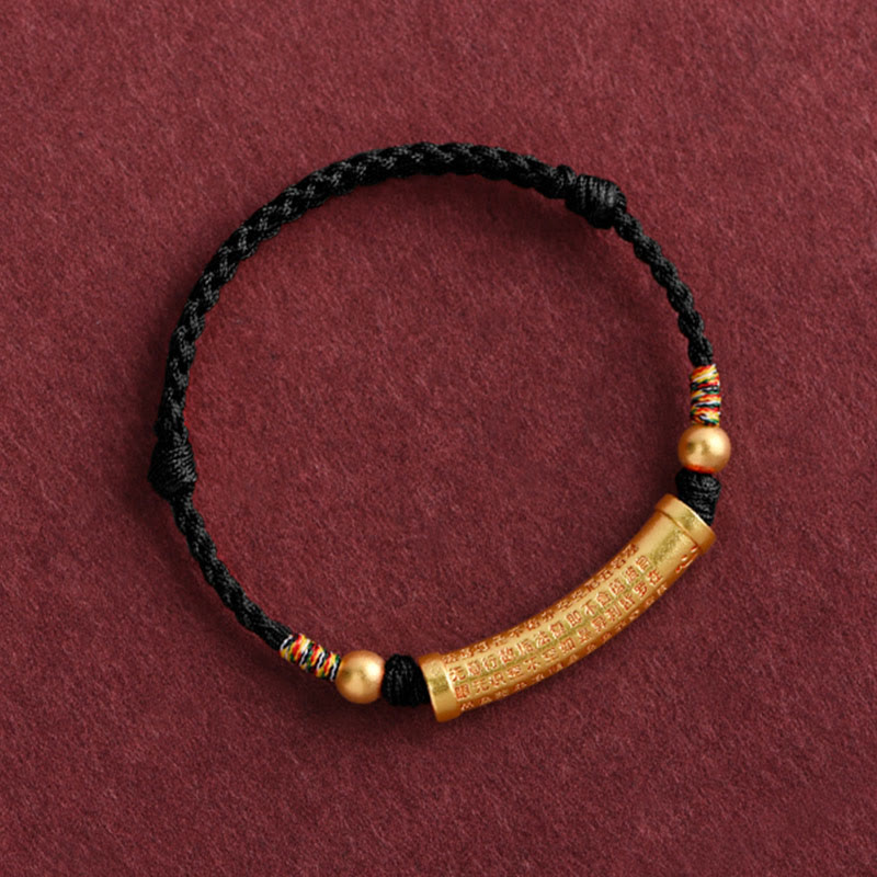Wear FengShui Handmade Alloy Heart Sutra Protection Strength Rope Bracelet Anklet