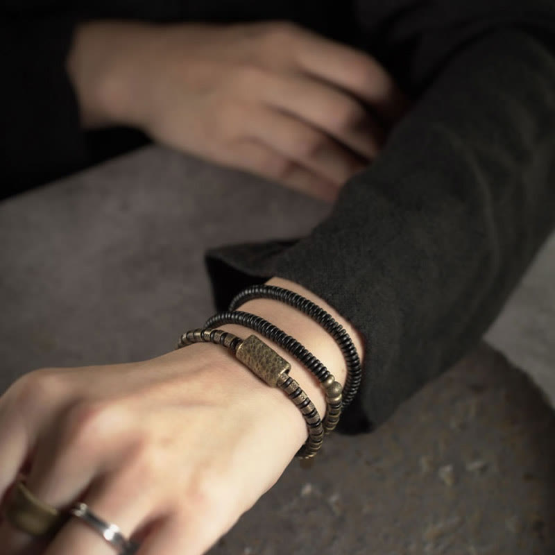 Wear FengShui Healing Tibetan Ebony Wood Beads Copper Multilayered Bracelet