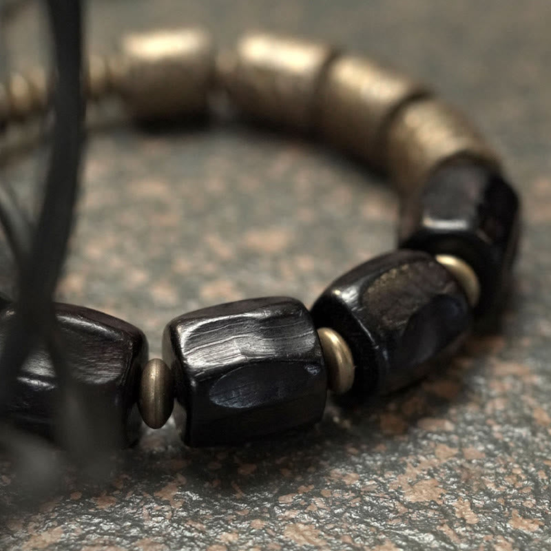 Wear FengShui Vintage Peace Ebony Wood Copper Beads Bracelet