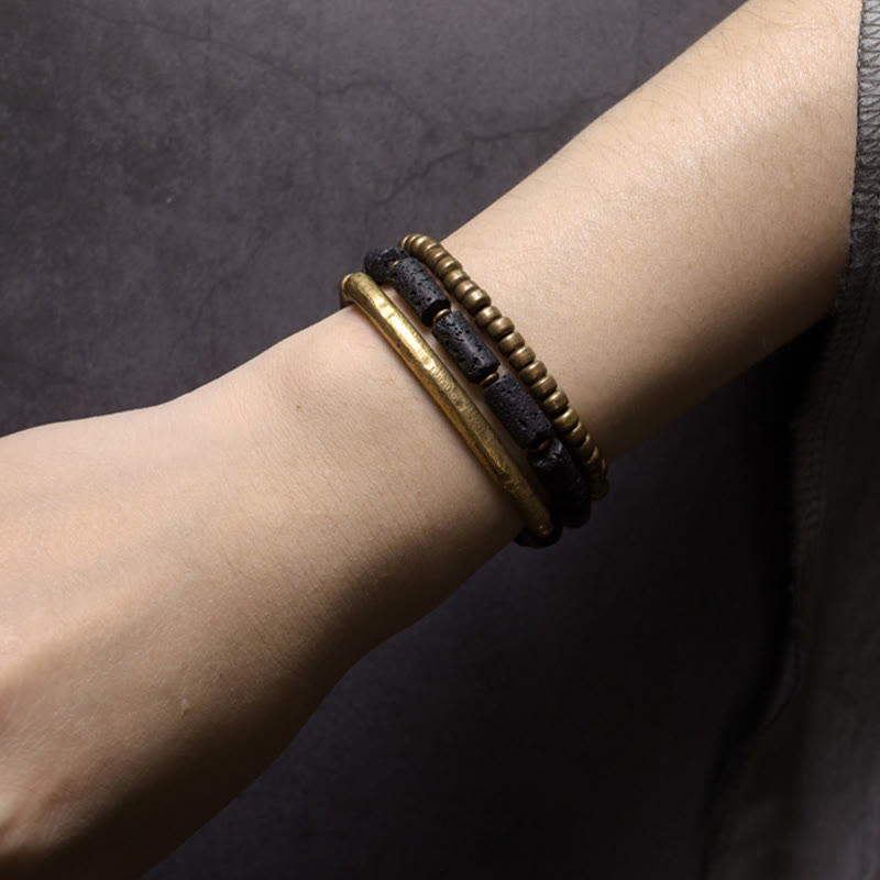 Wear FengShui Vintage Lava Rock Copper Beads Multi-layered Wrap Bracelet