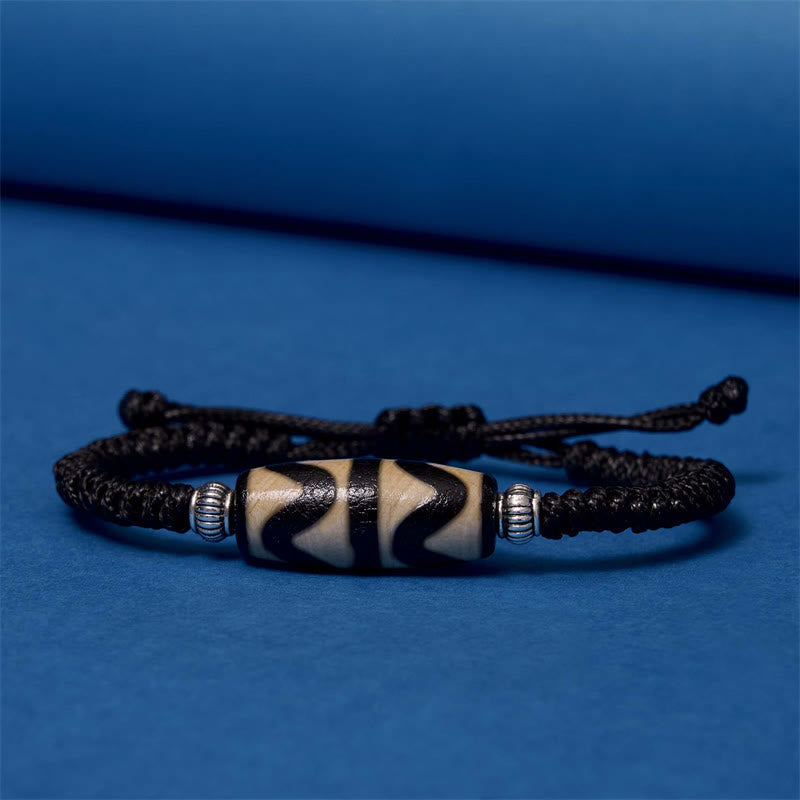 Wear FengShui Tibetan Nine-Eye Dzi Bead Three-eyed Dzi Bead Wealth Protection Rope Bracelet