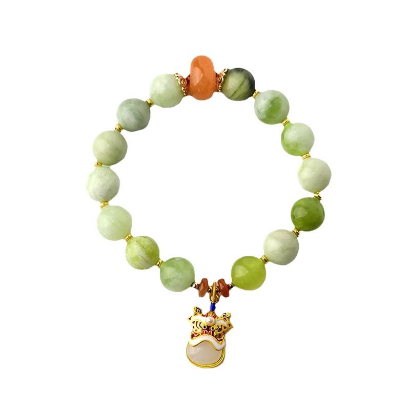 Wear FengShui Natural Jade Dancing Lion Charm Prosperity Luck Bracelet