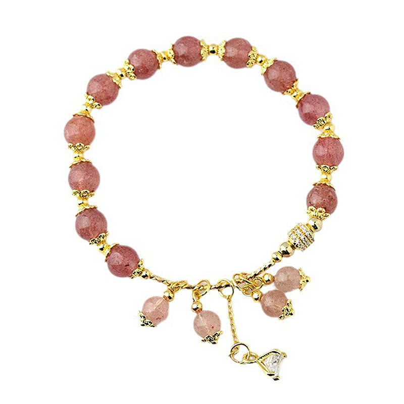 Wear FengShui Natural Strawberry Quartz Crystal Zircon Healing Positive Bracelet