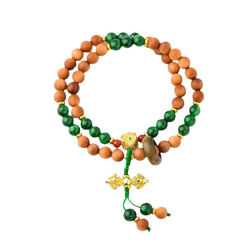 Wear FengShui Sandalwood Wood Bead Tibet Dorje Vajra Double Twisted Design Protection Healing Bracelet