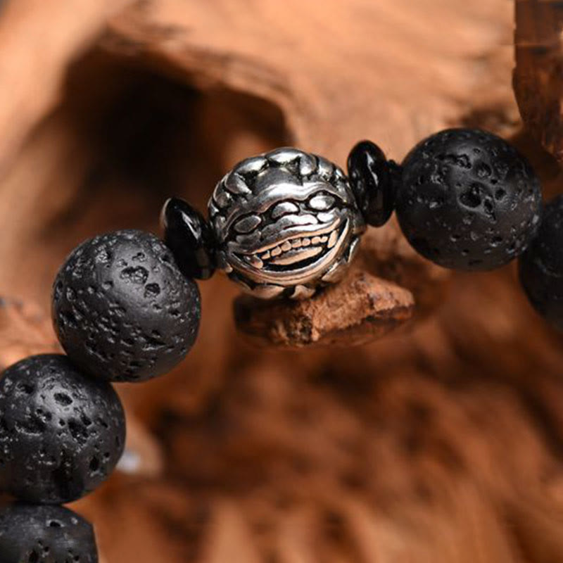 Wear FengShui Lava Rock Beads White Copper PiXiu Wealth Bracelet