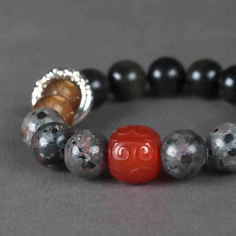 Wear FengShui Gold Sheen Obsidian Lava Rock Red Agate Protection Bracelet