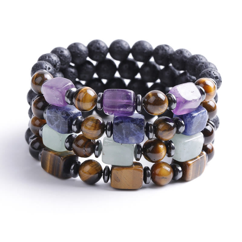 Wear FengShui Various Crystals Lava Rock Calm Bracelet