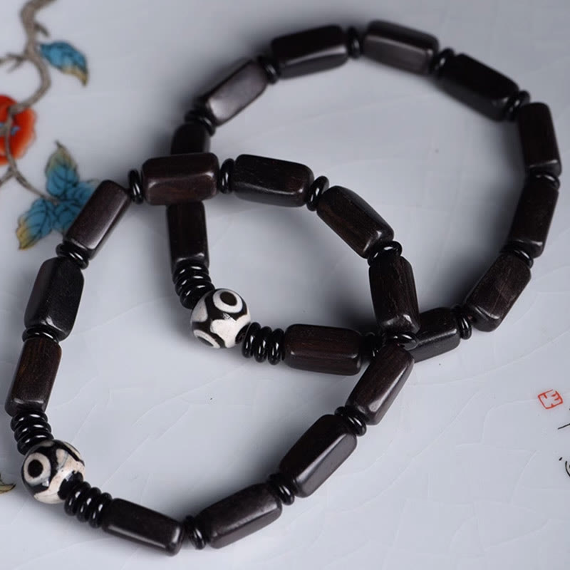 Wear FengShui Ebony Wood Rectangular Beads Dzi Bead Balance Bracelet