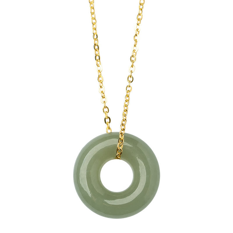 Wear FengShui 925 Sterling Silver Plated Gold Hetian Jade Peace Buckle Necklace Pendant