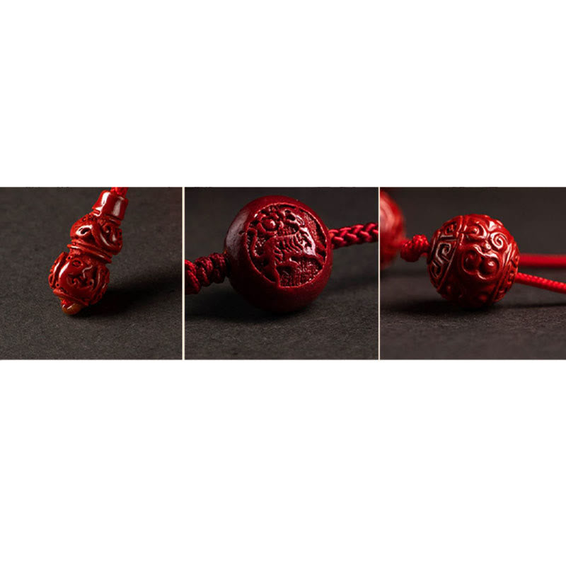 Wear FengShui Natural Cinnabar Chinese Zodiac Gourd Calm Blessing Red String Belly Chain