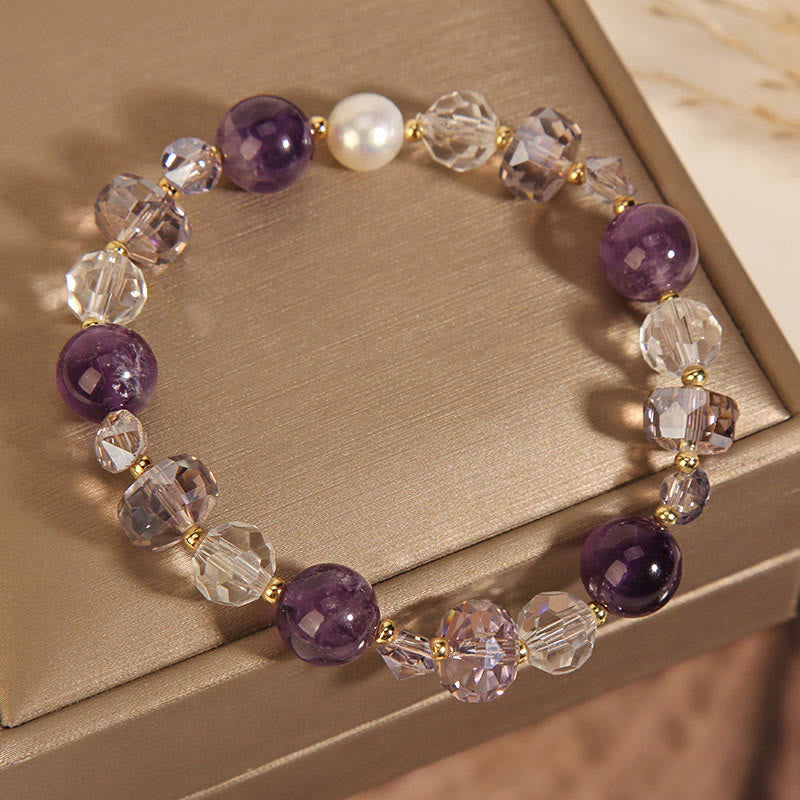 Wear FengShui Amethyst White Crystal Pearl Communication Bracelet