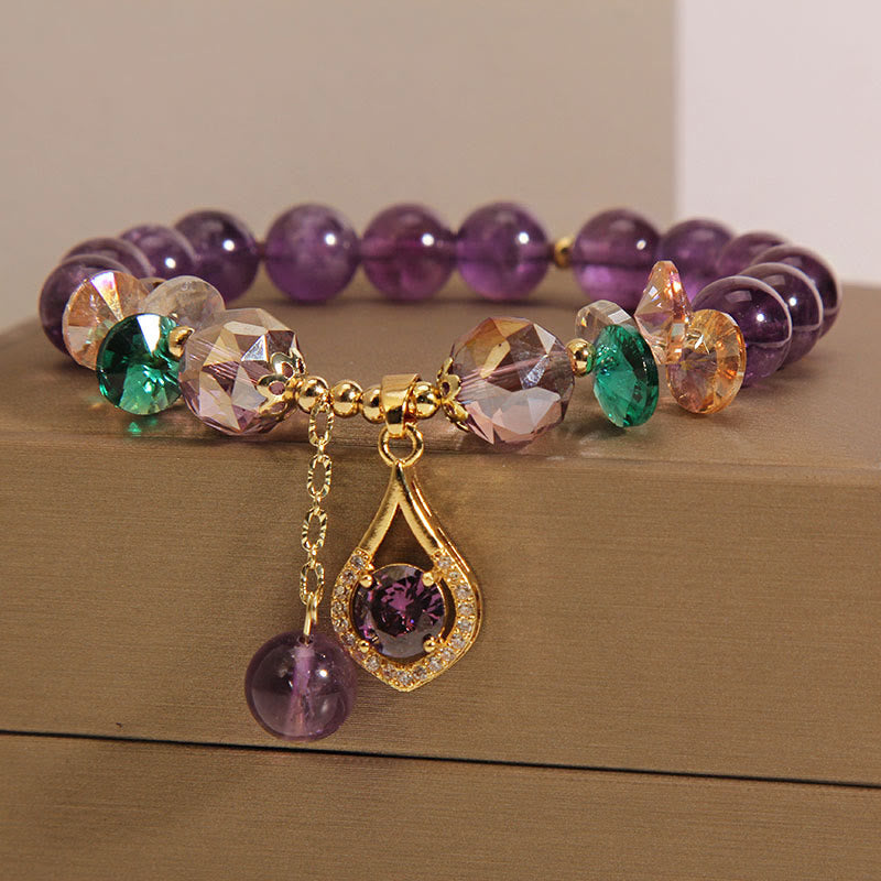 Wear FengShui Amethyst Green Crystal Citrine White Crystal Spiritual Awareness Bracelet