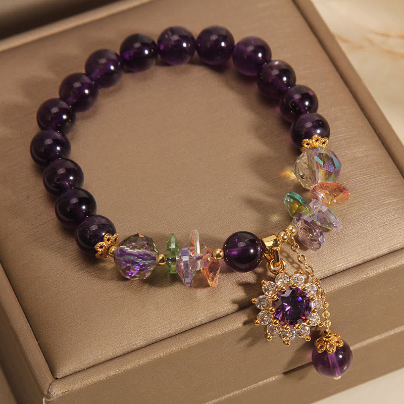 Wear FengShui Amethyst Green Crystal Citrine White Crystal Sunflower Spiritual Awareness Bracelet