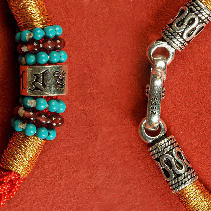 Wear FengShui Red String Black String Six True Words 925 Sterling Silver Connection Bracelet