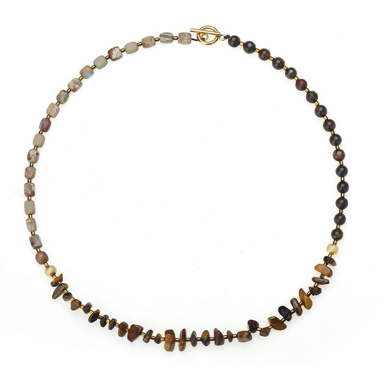 Buddha Stones Bronzite Emperor Stone Tiger Eye Determination Triple Wrap Bracelet