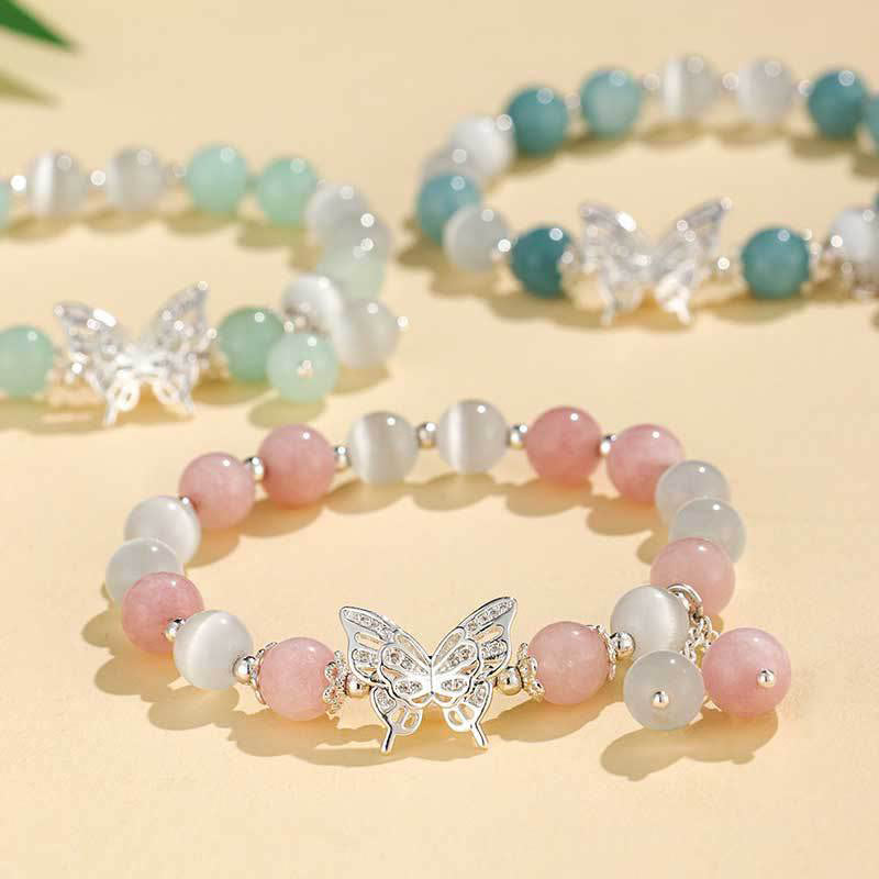 Wear FengShui Chrysoberyl Cat's Eye Chalcedony Butterfly Love Bracelet