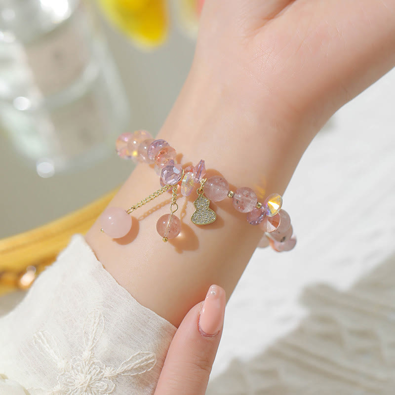 Wear FengShui Strawberry Quartz Crystal Gourd Positive Bracelet