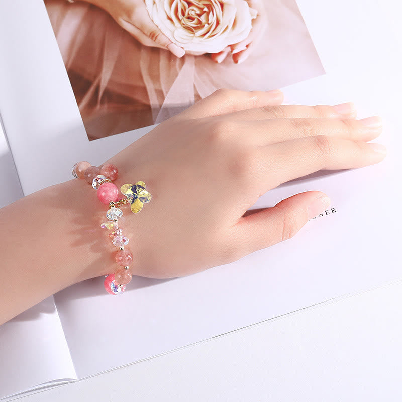 Wear FengShui Strawberry Quartz White Crystal Pink Crystal Butterfly Love Bracelet