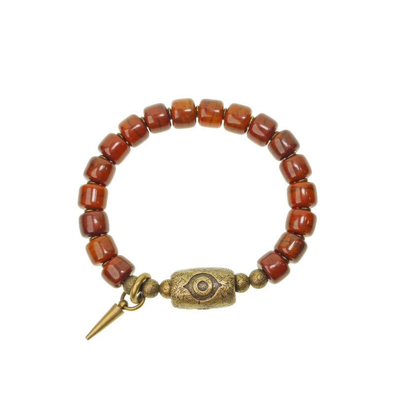 Wear FengShui Bone Beads Dzi Shape Copper Cone Pendant Strength Bracelet