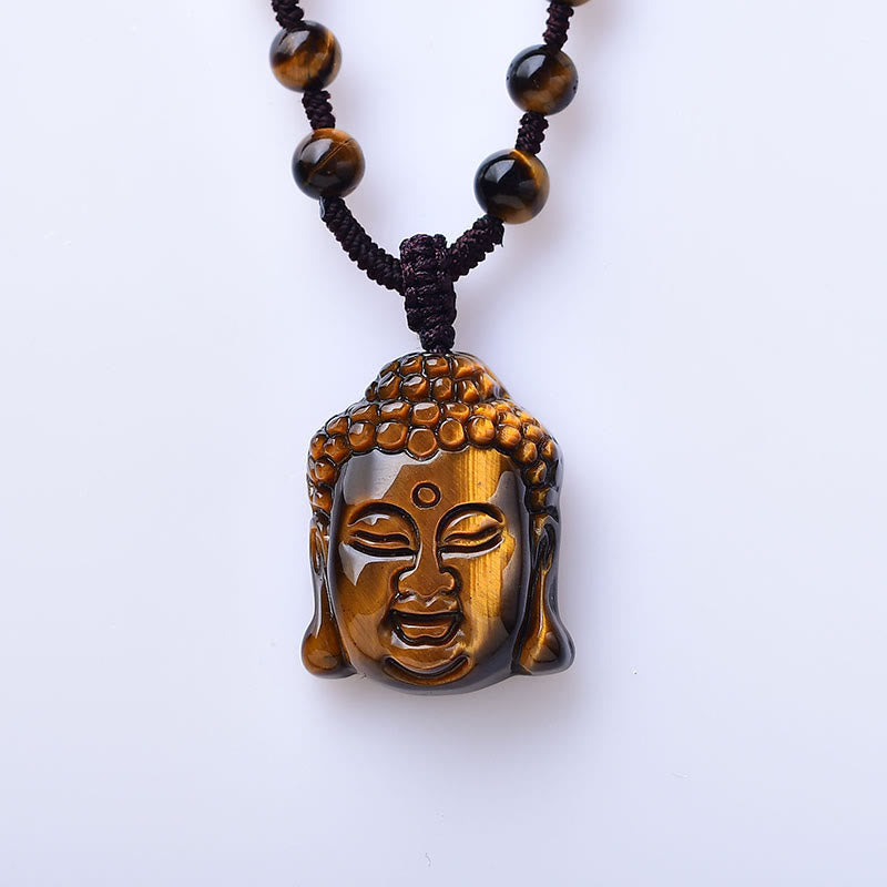 Wear FengShui Tiger Eye String Buddha Head Courage Necklace Pendant