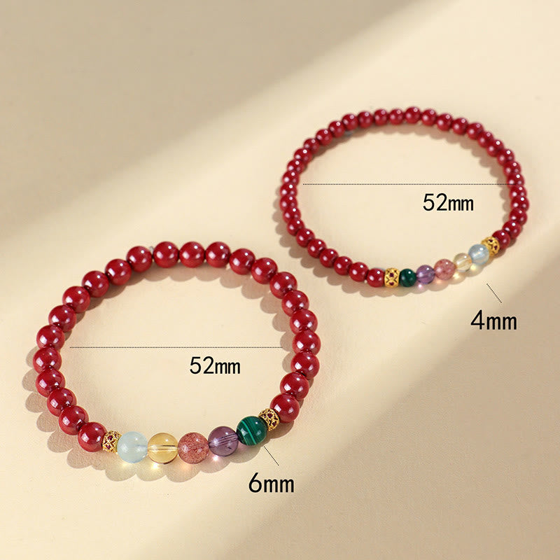 Wear FengShui Cinnabar Aquamarine Citrine Strawberry Quartz Amethyst Malachite Blessing Bracelet