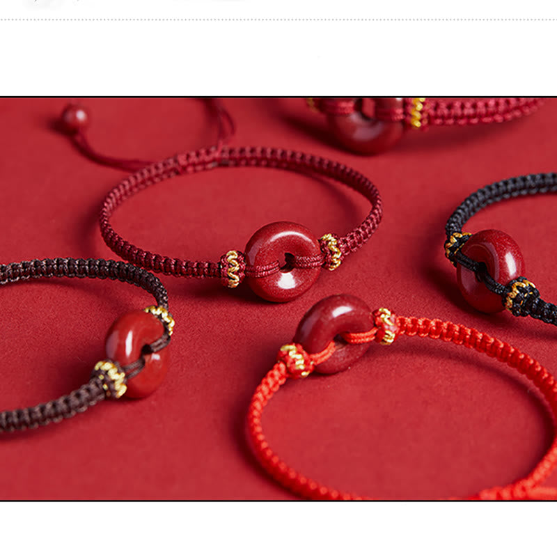 Wear FengShui Handmade Cinnabar Round Peace Buckle Concentration Braided Bracelet