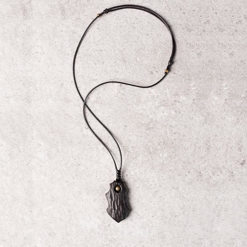 Wear FengShui Ebony Wood Irregular Shape Copper Bead Peace Calm Necklace Pendant