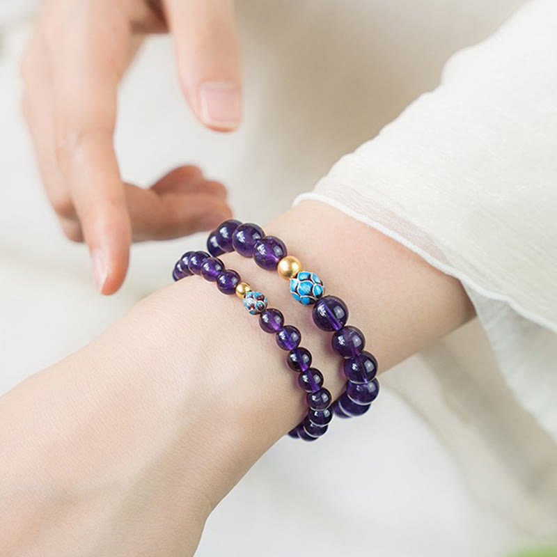 Wear FengShui Natural Amethyst Lotus Spiritual Awareness Bracelet