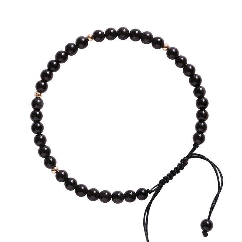 Wear FengShui Small Black Obsidian Beads Fulfillment Rope Bracelet
