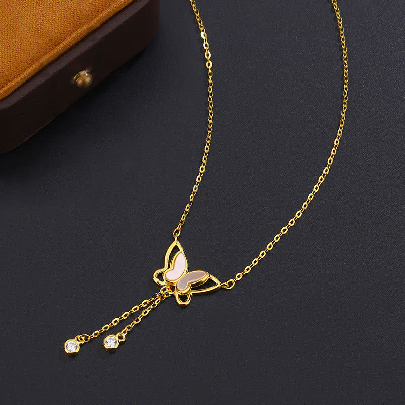 Wear FengShui 999 Sterling Silver Tridacna Stone Butterfly Calm Necklace Pendant