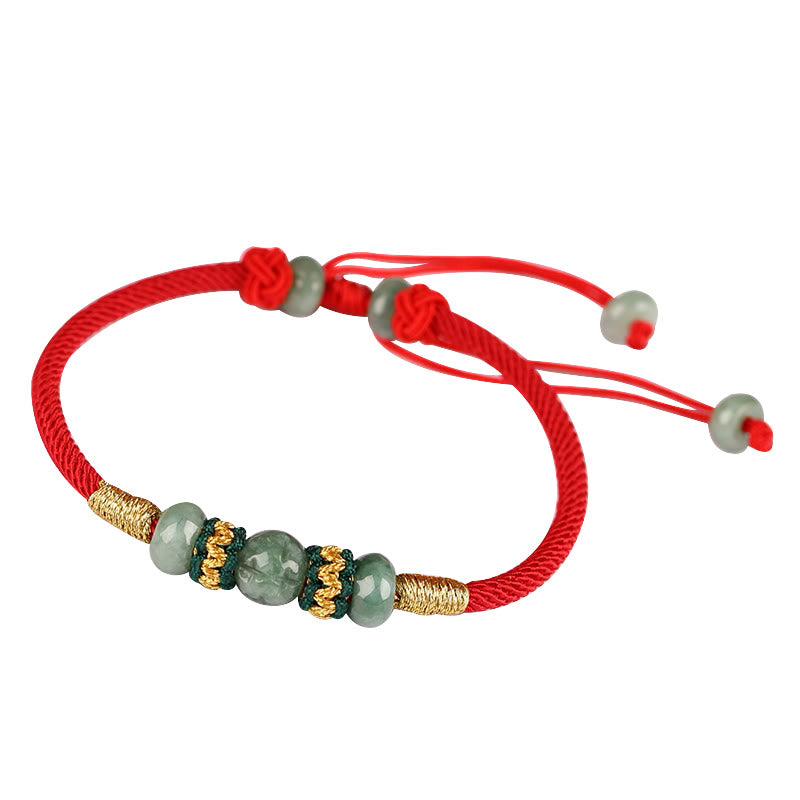 Wear FengShui Jade Abacus Bead Prosperity Red String Rope Bracelet