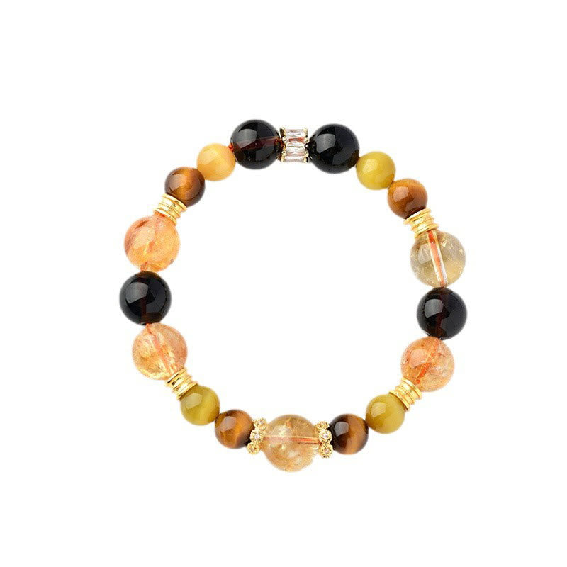 Wear FengShui Natural Citrine Smoky Quartz Tiger Eye Duobao Crystal Prosperity Bracelet