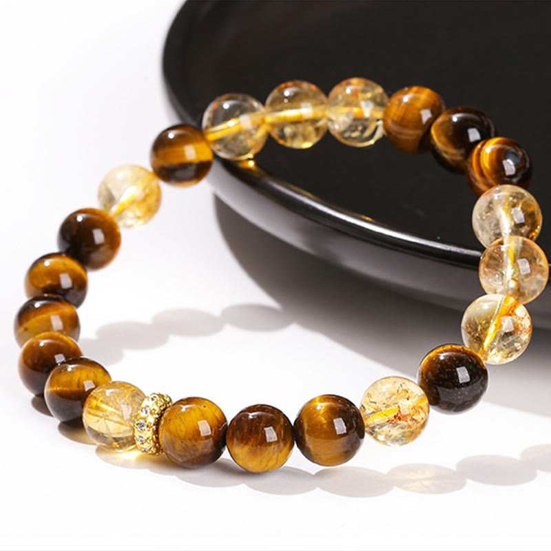 Wear FengShui Natural Tiger Eye Citrine Beads Strength Bracelet