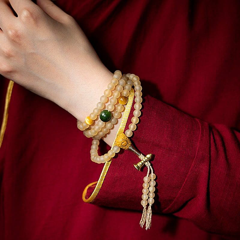 Wear FengShui Tibet 108 Mala Beads Chinese Zodiac Natal Buddha Natural Sheep Horn Wealth Bracelet