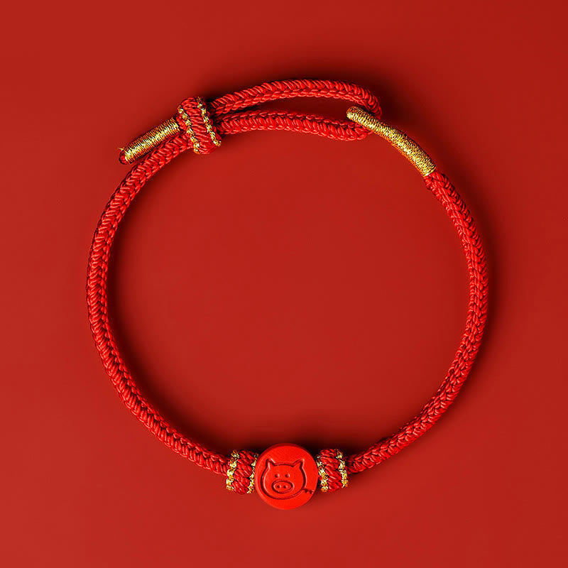 Wear FengShui Chinese Zodiac Red String Eight Thread Peace Knot Cinnabar Protection Luck Bracelet
