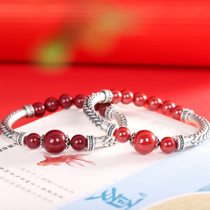 Wear FengShui 999 Sterling Silver Cinnabar Wheat Ears Blessing Bracelet Bangle