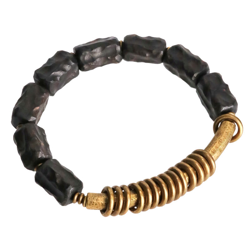 Wear FengShui Ebony Wood Copper Brass Circular Ring Peace Bracelet