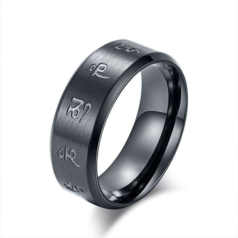 Wear FengShui Black Jambhala Mantra Titanium Steel Balance Ring