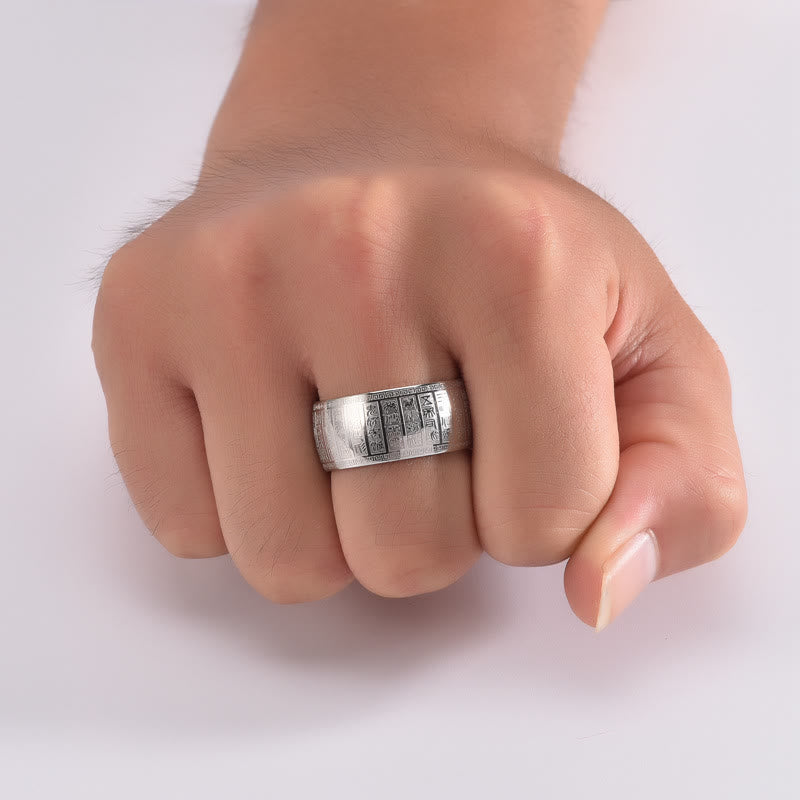 Wear FengShui Chinese Characters Engraved Pattern Titanium Steel Balance Ring