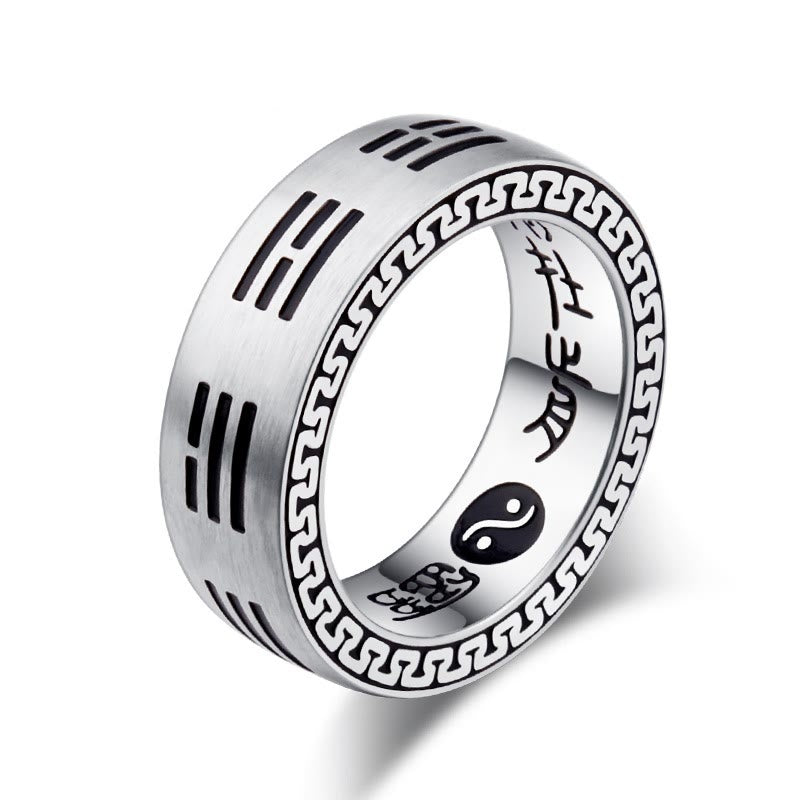 Wear FengShui Bagua Yin Yang Taoist Nine-Character Mantra Titanium Steel Harmony Ring