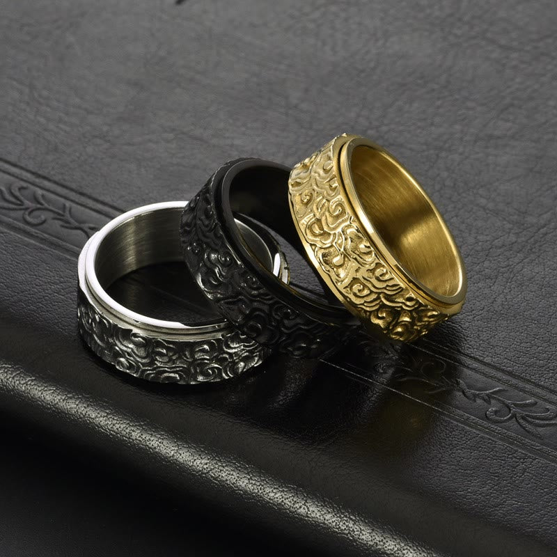 Wear FengShui Auspicious Clouds Pattern Carved Titanium Steel Balance Rotatable Ring